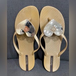 Ipanema gold heart flip flops